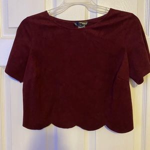 Burgundy Velvet Scalloped Crop Top